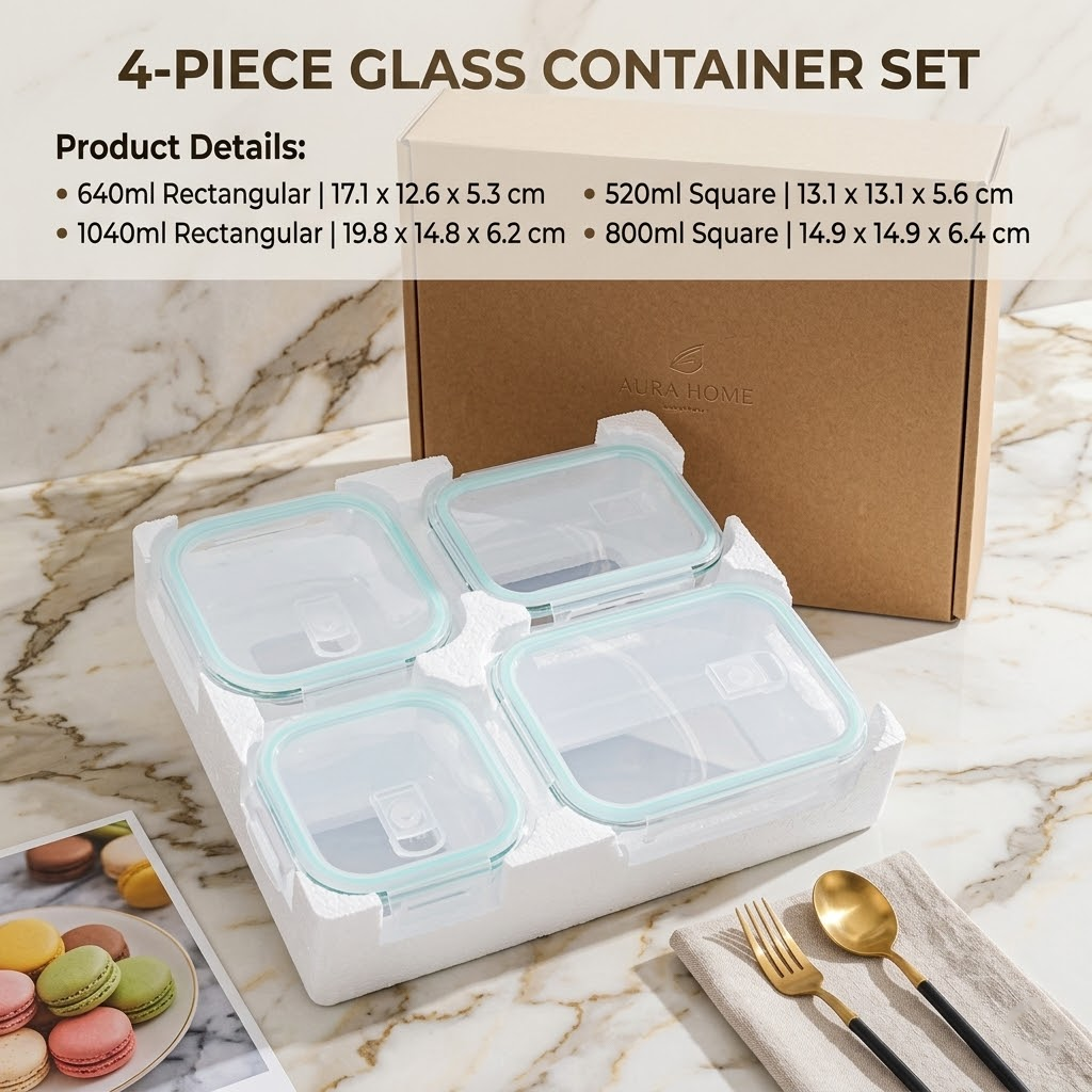 Glass Food Containers With Lids Set(4 pcs)